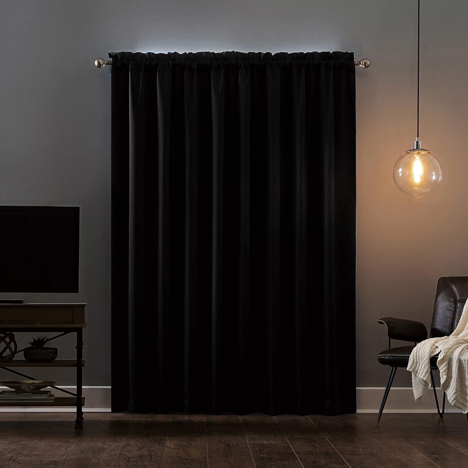 Sun Zero Oslo Theater Grade Extreme Total Blackout Rod Pocket Curtain Panel, 52" x 95", Black