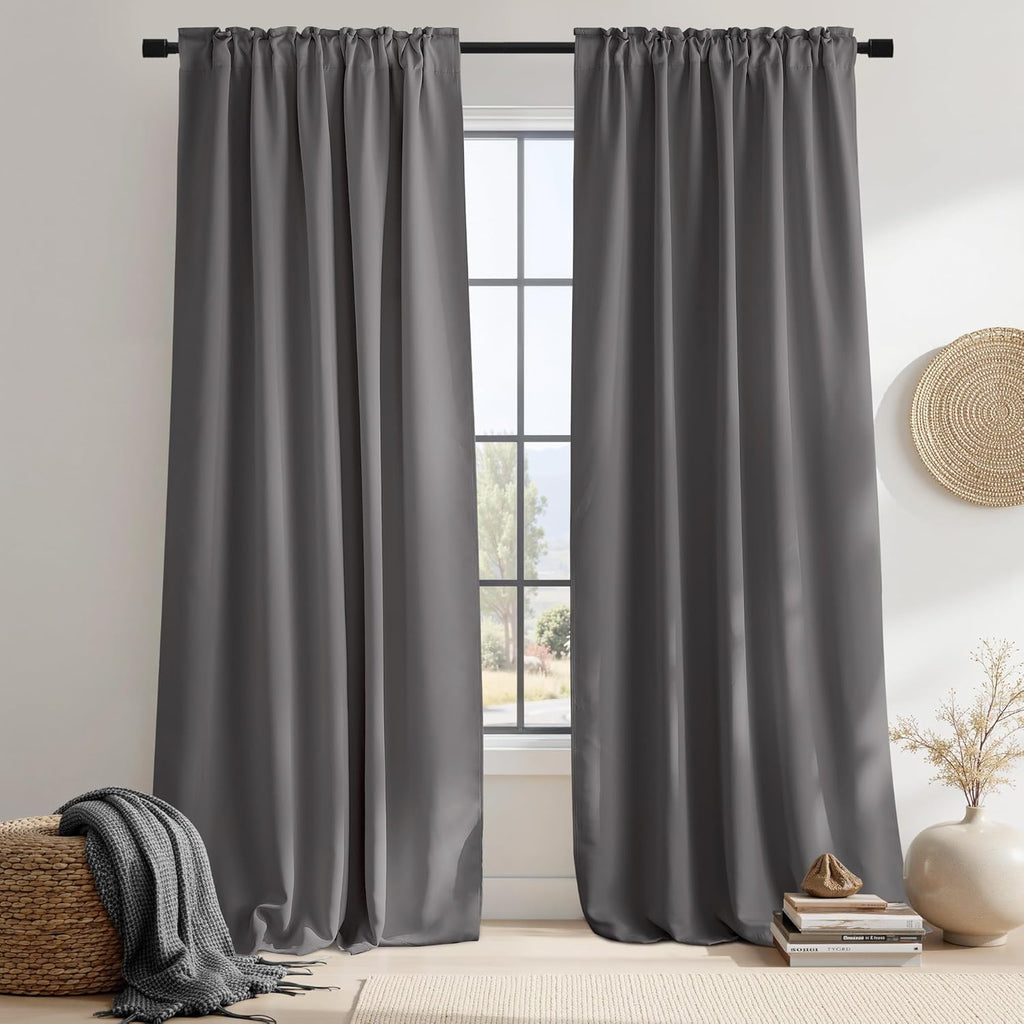 Nicetown Light Reducing Curtain Panels Window Draperies - (Grey Color) 52x84 inch, 2 Pieces, Insulating Room Darkening Drapes for Bedroom 2…
