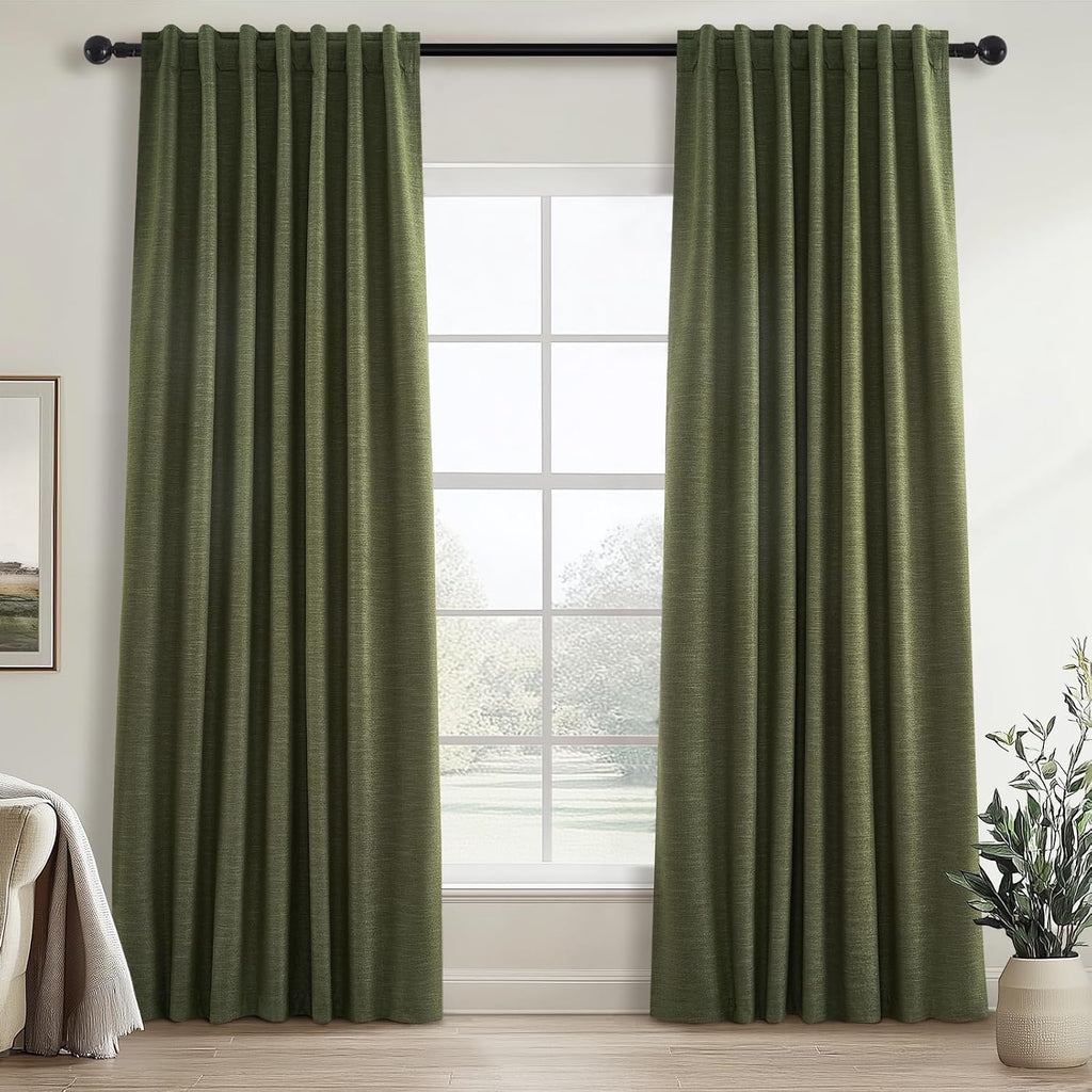 Topfinel 94 Inches Long Flax Custom Blackout Linen Curtains, Viral Pinch Pleated Noise Cancelling Curtains with Pin Hooks for Traverse, Oli…