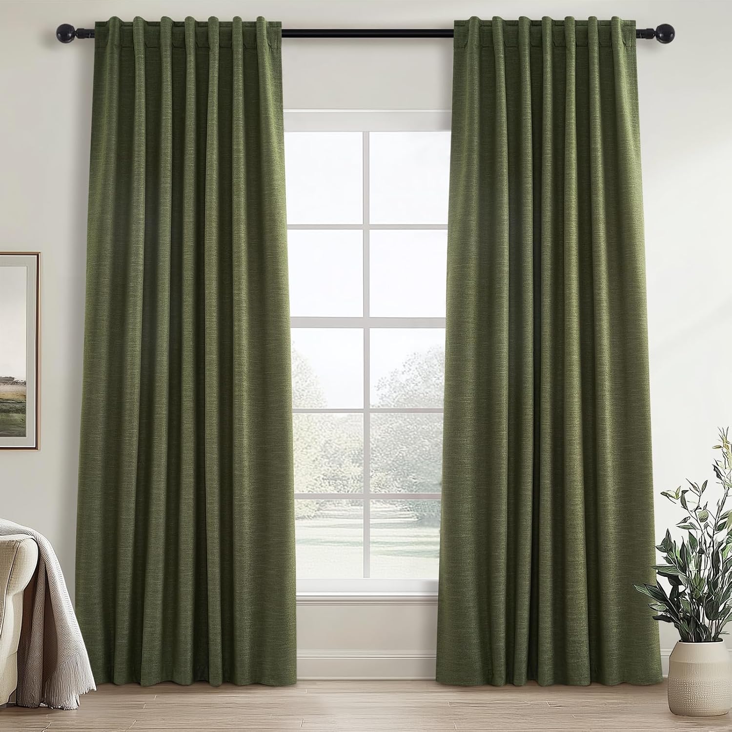 Topfinel 94 Inches Long Flax Custom Blackout Linen Curtains, Viral Pinch Pleated Noise Cancelling Curtains with Pin Hooks for Traverse, Oli…