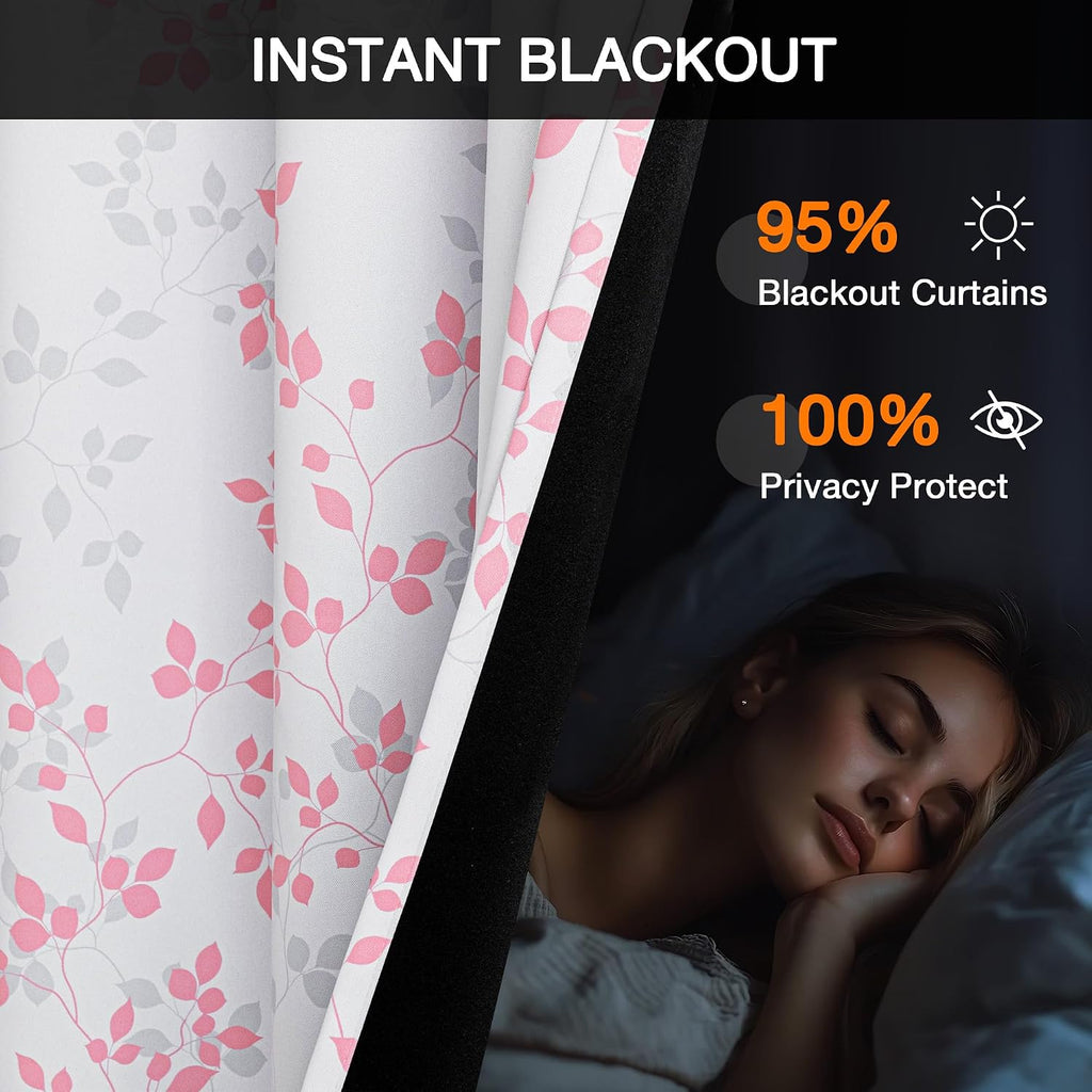 Meetsky 95% Blackout Pink Curtains for Bedroom - Grommet Room Darkening Curtain 63 Inch Length, Thermal Insulated Drapes for Girls Room, Le…