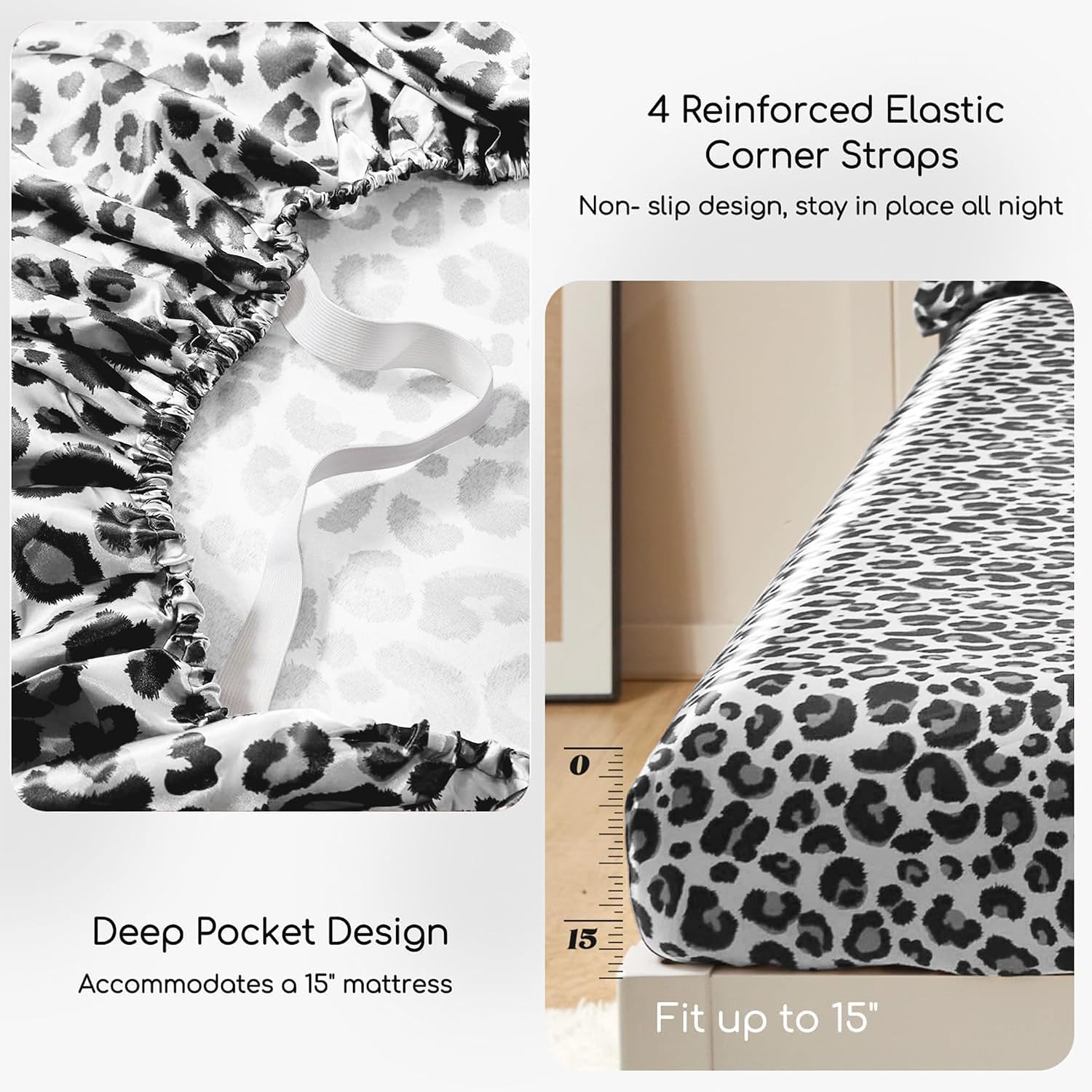 MR&HM Satin Sheets with Elastic Corner Straps, Queen Size Sheets Set, 4 Pcs Silky Bedding Set with 15 Inches Deep Pocket for Mattress…