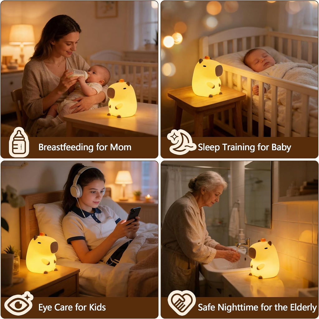FAMIDUO-BrightenYourLife FAMIDUO Capybara Night Light, Long-Lasting Silicone Squishy Lamp, Cute Animal Nursery Light with 20-Min Timer, Dim…