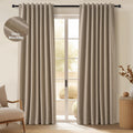 Topfinel 94 Inches Long Taupe Flax Custom Blackout Linen Curtains, Viral Ivory Pinch Pleated Noise Cancelling Curtains with Pin Hooks for T…