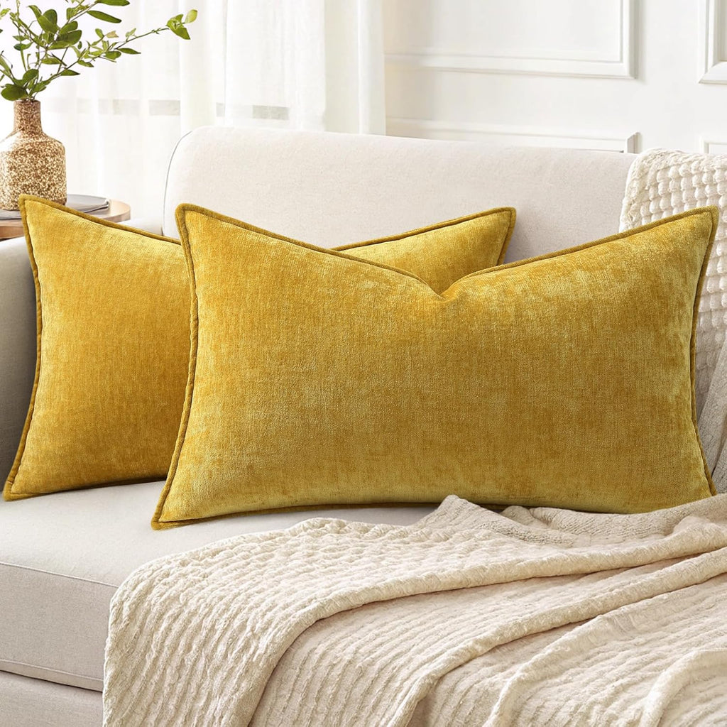 decorUhome Summer Couch Throw Pillow Covers 12x20 Set of 2, Decorative Soft Velvet Modern Cozy Chenille Lumbar Pillow Cases with Elegant De…