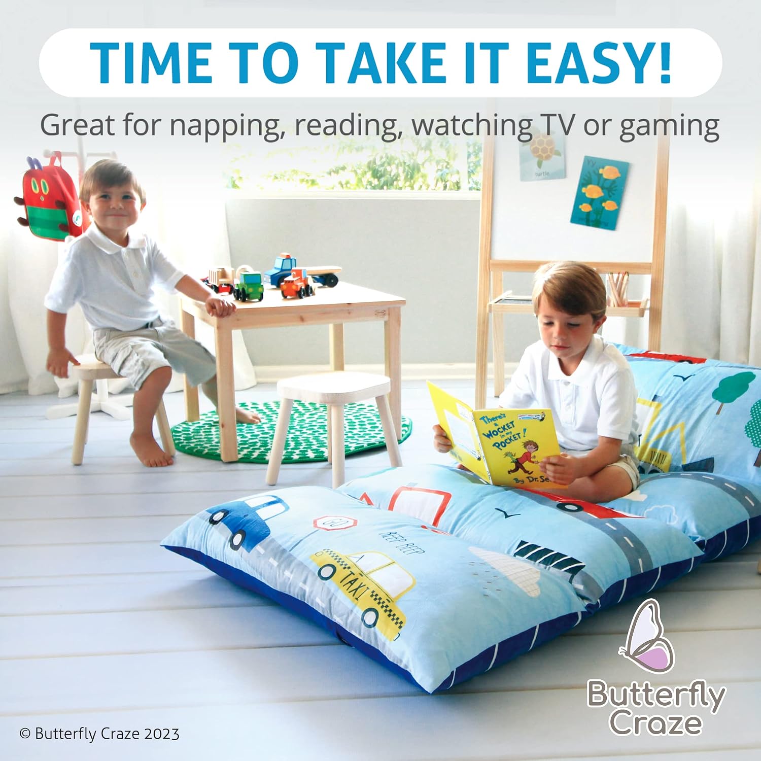 Butterfly Craze Floor Pillow Case - Versatile Lounge Seat & Floor Bed - Custom Support for Sleeping Pad & Guest Bed - Machine Washable…