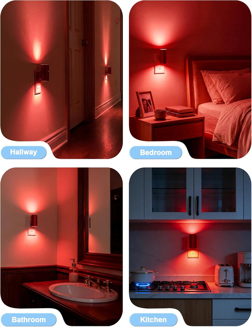 Volisun Red Night Light Plug into Wall, LED Night Lights with Light Sensor, Red, Dimmable Night Light for Christmas, Holiday Deco…