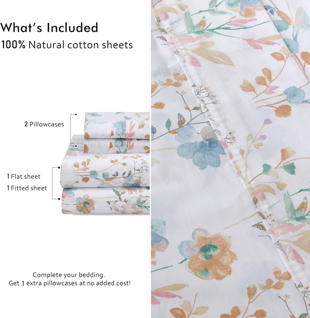 Ruvanti 100% Cotton Percale Sheets Twin Size 4 Piece Set, Cooling Bed Sheets for Hot Sleepers, Deep Pocket 16”, Breathable Lightweight & Du…