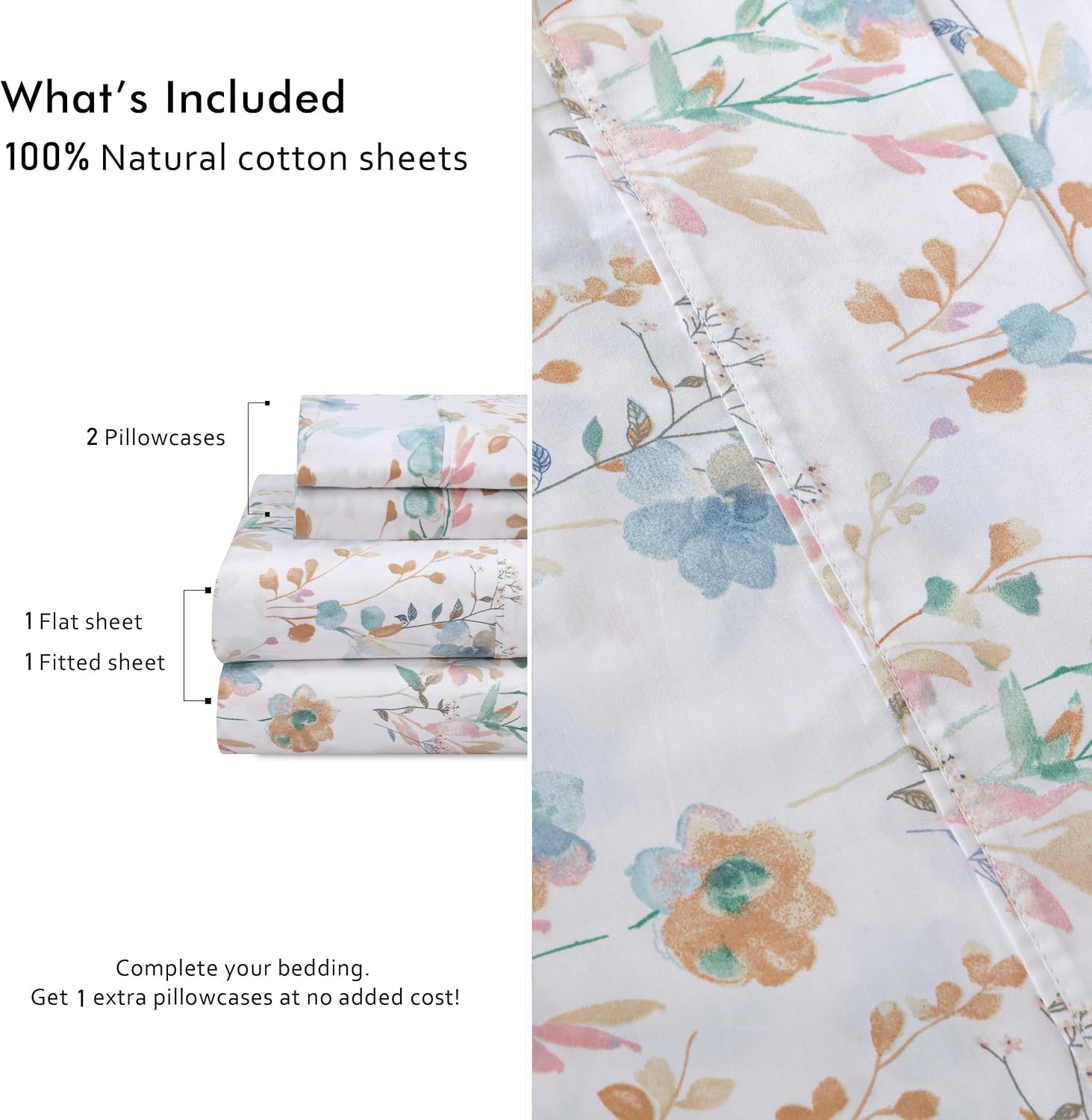 Ruvanti 100% Cotton Percale Sheets Twin Size 4 Piece Set, Cooling Bed Sheets for Hot Sleepers, Deep Pocket 16”, Breathable Lightweight & Du…