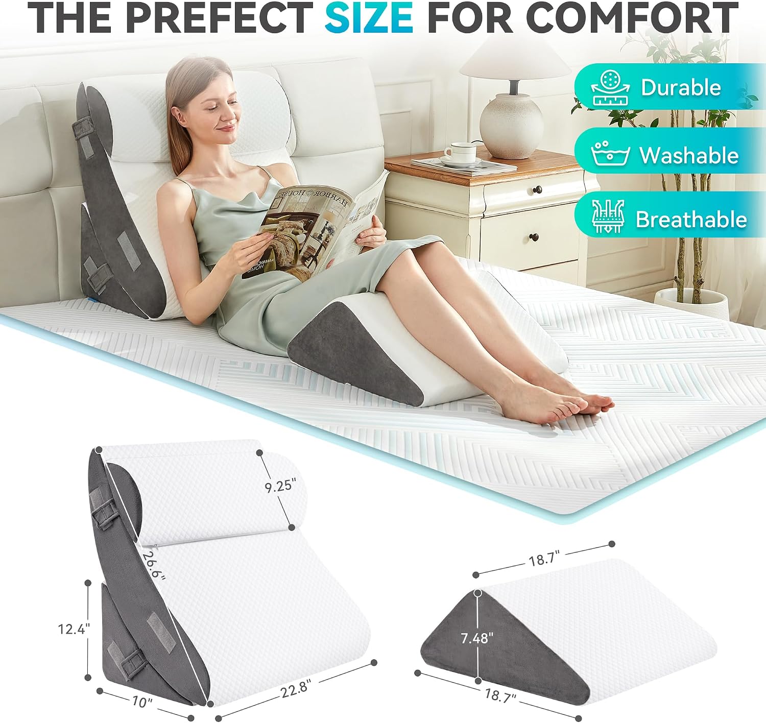 Bdeus 4PCS Bed Wedge Pillow Post Surgery, Orthopedic Sleeping Wedge Pillow Set for Back, Neck and Leg, Acid Reflux, GERD, Memory Foam Supp…