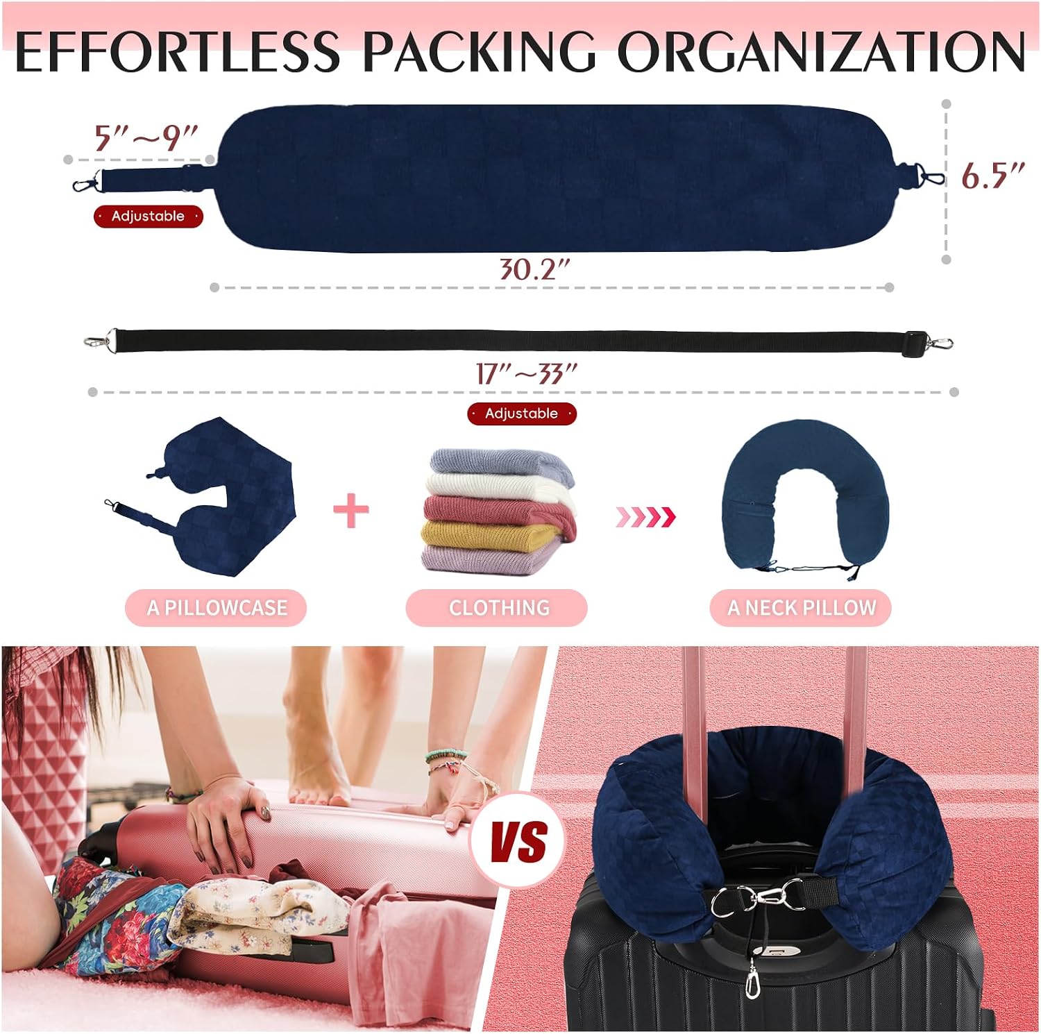 Stuffable Travel Pillow, Stuffable Neck Pillow for Travel, Neck Pillow Stuffed with Clothes Storage - No Extra Baggage Fees, Fits 5+ Days…