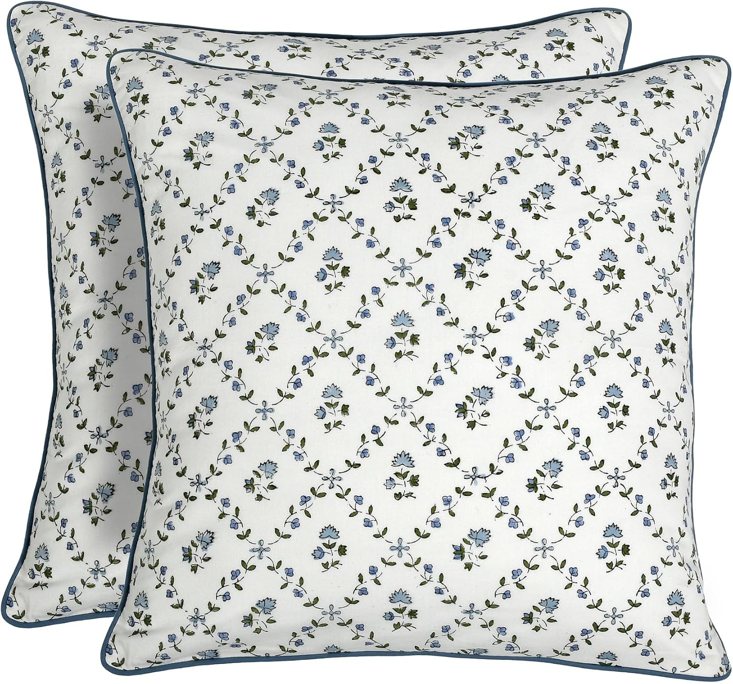 Ridhi Block Print Powder Blue Pillow Cover 24" x 24" (Pack of 2) Decorative Couch Pillows for Living Room, Farmhouse Chic Boho Cute Outdoor…