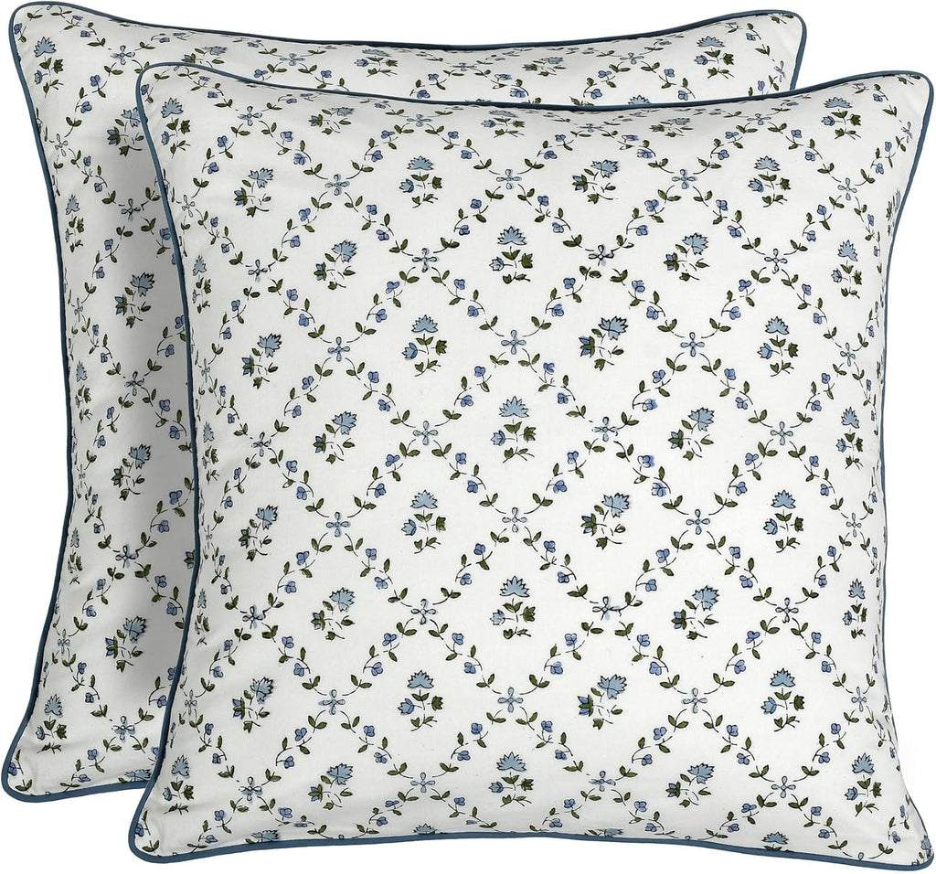 Ridhi Block Print Powder Blue Pillow Cover 18" x 18" (Pack of 2) Decorative Couch Pillows for Living Room, Farmhouse Chic Boho Cute Outdoor…