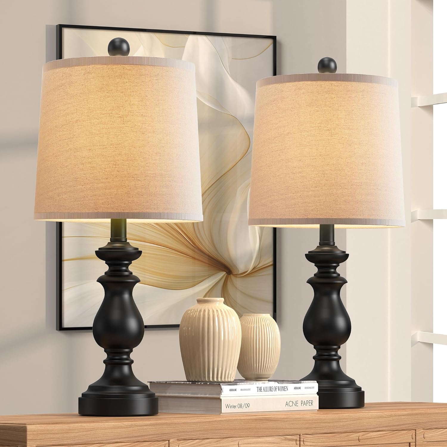 PARTPHONER Traditional Table Lamp Set of 2, Rustic Farmhouse Table Lamps for Living Room Bedroom, 22" Bedside Desk Lamps Vintage…