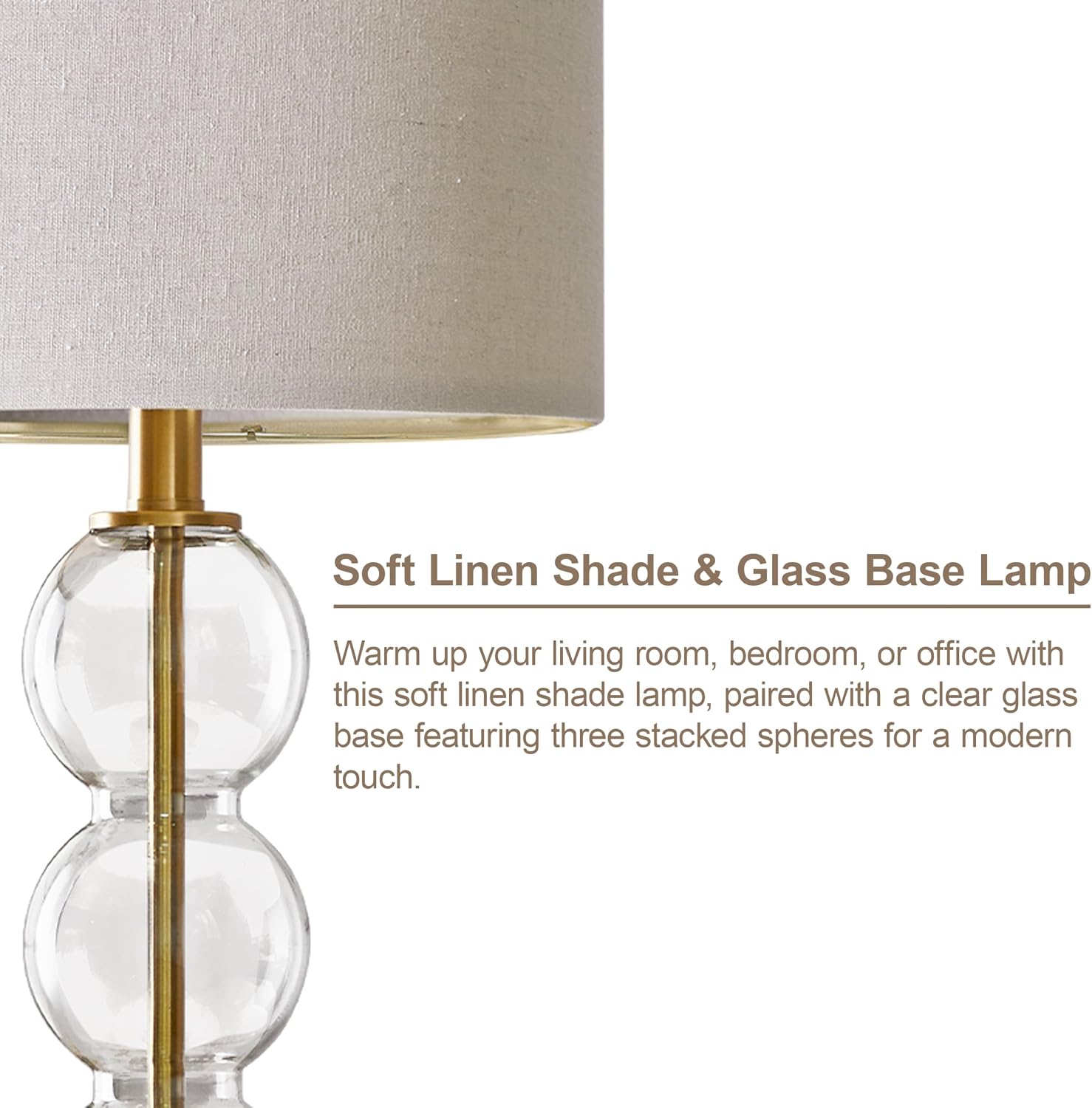 Oneach 25" Glass Table Lamps Set of 2, Gold Modern Table Lamps with USB Ports for Living Room, Linen Shade Bedside Lamps for Bedroom, Night…