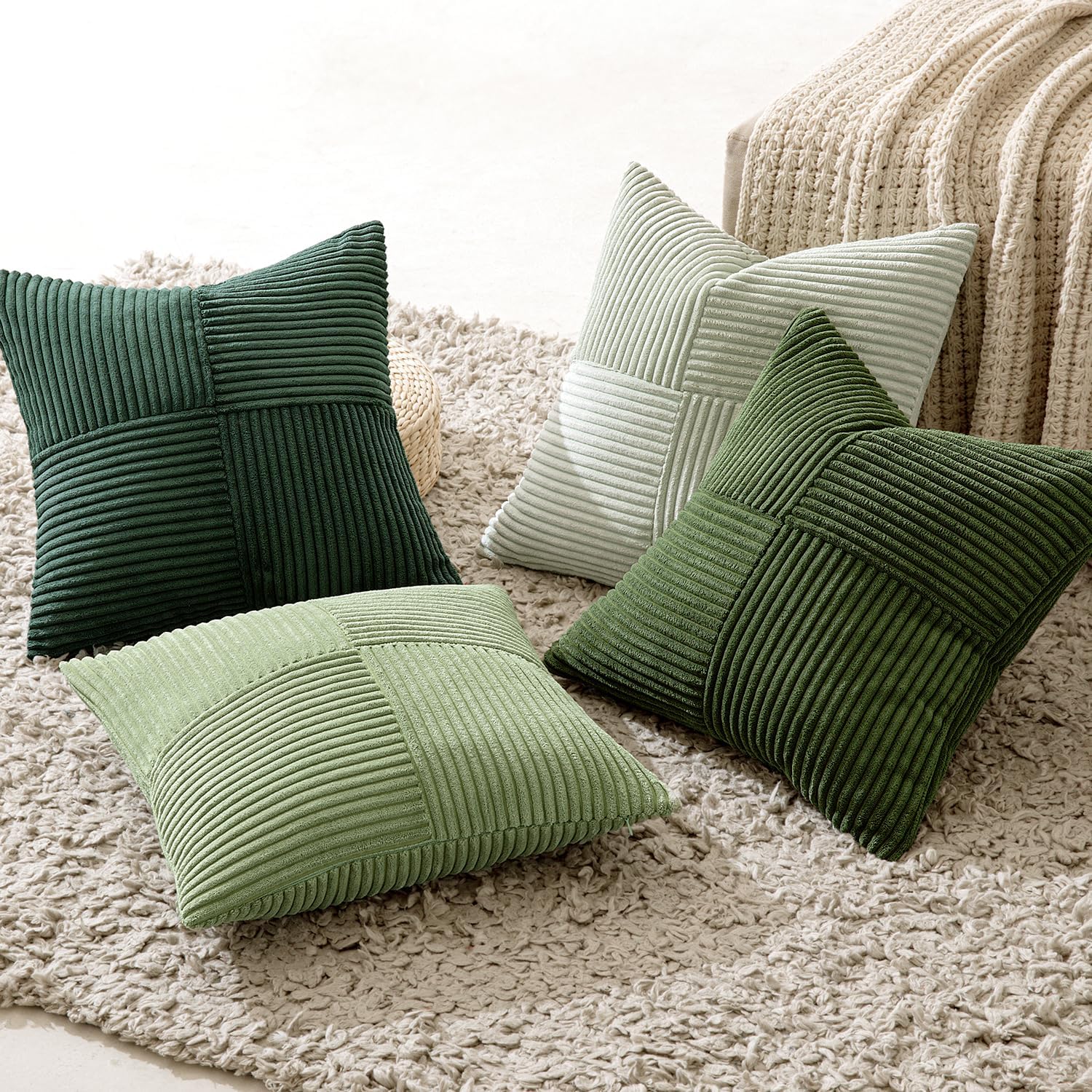 Miulee Spring Green Decorative Throw Pillow Covers 24x24 Inch Set of 4 Boho Farmhouse Cushion Covers Mordern Nordic Pillow Cases Soft Cordu…