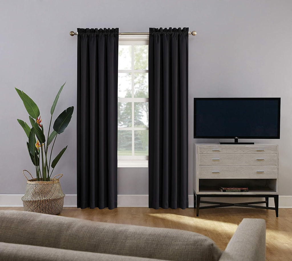 Sun Zero Oslo Theater Grade Extreme Total Blackout Rod Pocket Curtain Panel, 52" x 84", Black