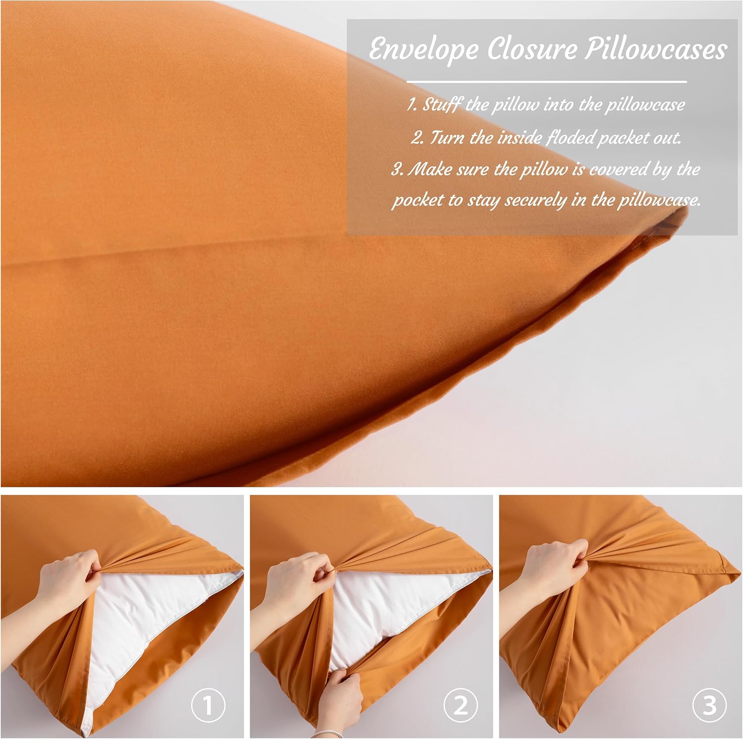 Ntbay Queen Pillow Cases Set, 2 Pack Brushed Microfiber 20x30 Inches, Soft, Wrinkle, Fade, Stain Resistant Pale Orange Pillow Cases with En…