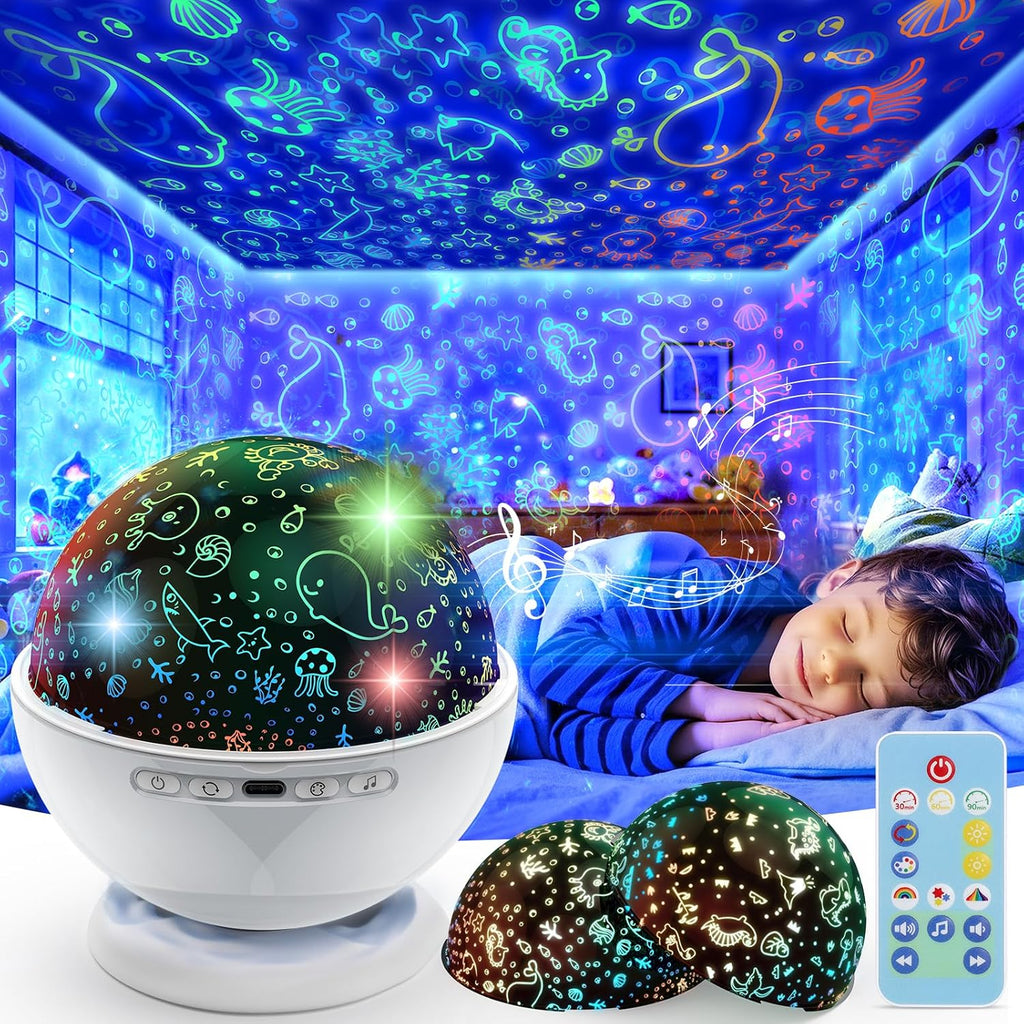 Night Light Projector, Night Light for Kids Room with Remote and Timer,360° Rotation,3 Projection Films,18 Light Modes,8 Lullaby…