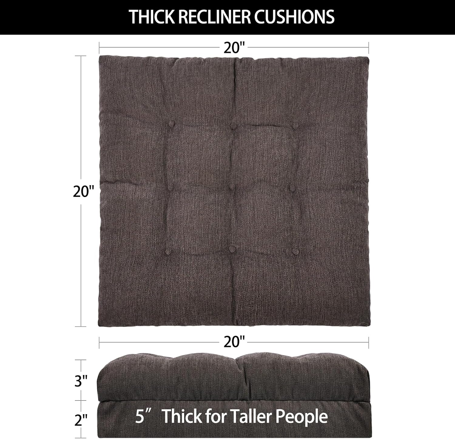 Recliner Cushions for Elderly, 20x20x5 Inch Thick Chair Cushion Patent Design Soft Tufted Dual Layer Booster Seat Cushions for Seniors…
