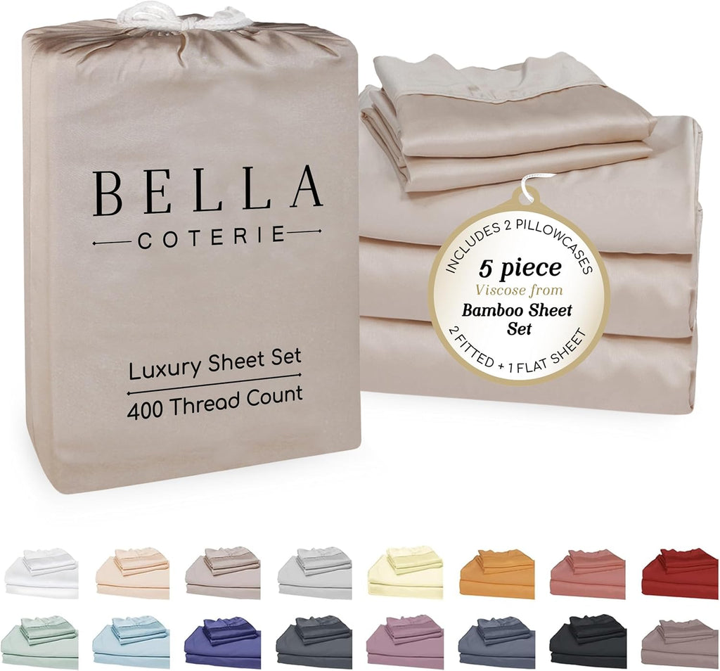Bella Coterie Luxury Bamboo Viscose Split King Size Sheet Set | 2 Fitted Sheets for Sleep Number & Adjustable Beds | 100% Organically…