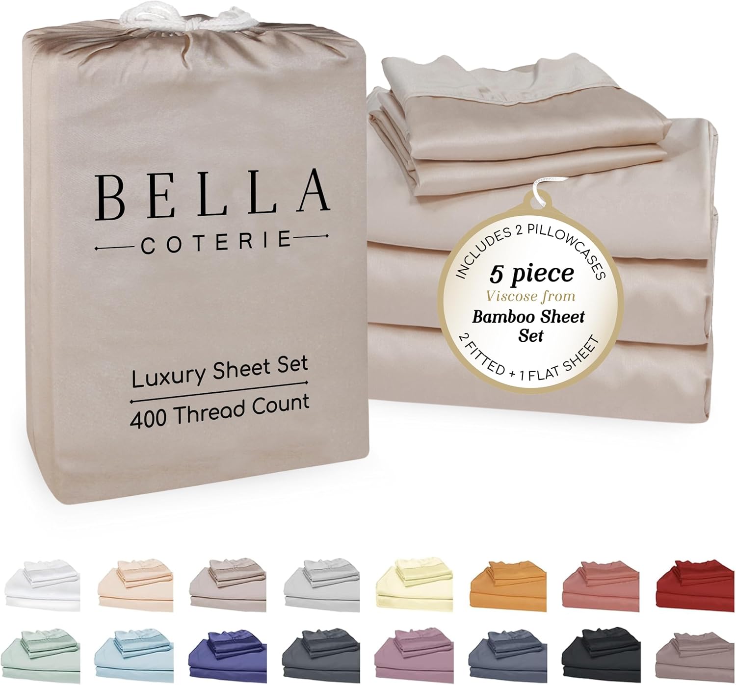 Bella Coterie Luxury Bamboo Viscose Split King Size Sheet Set | 2 Fitted Sheets for Sleep Number & Adjustable Beds | 100% Organically…