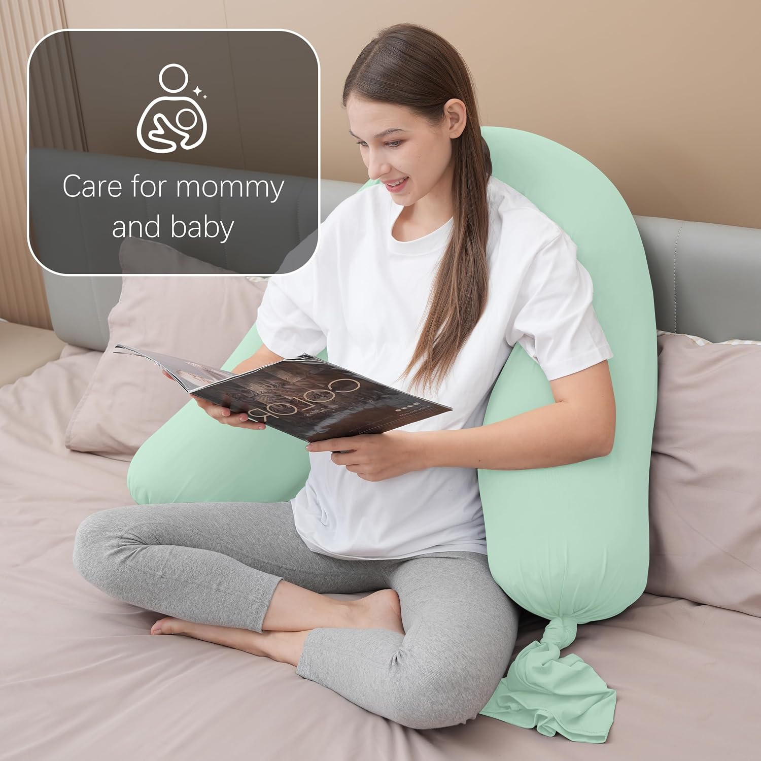 Moonpark MOON PARK Pregnancy Pillow - Incredibly Smooth and Soft Cooling Cover I Shaped Full Body Maternity Pillow with Removable Cover - S…