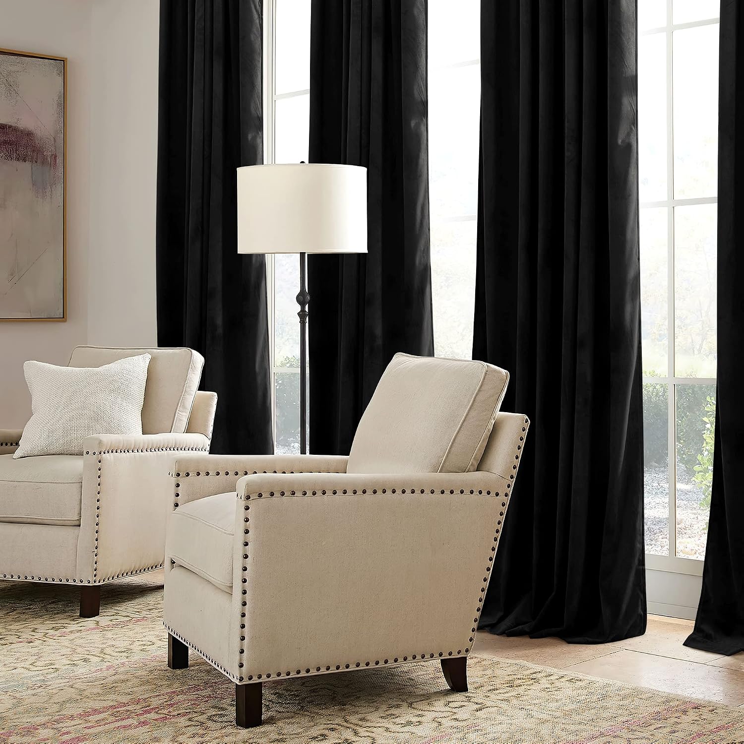 Rybhome RYB HOME Velvet Blackout Curtains for Bedroom - Black Super Soft Room Darkening Thermal Insulating Window Drapes for Living Room Di…