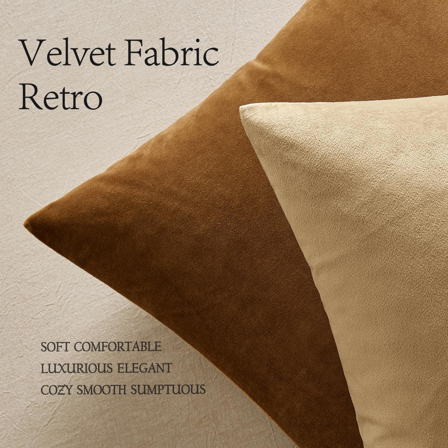 Miulee Velvet Throw Pillow Covers 18x18 Inch, Pack of 2 - Golden Brown, Super Soft Decorative Square Cushion Cases Modern Luxury Home Decor…