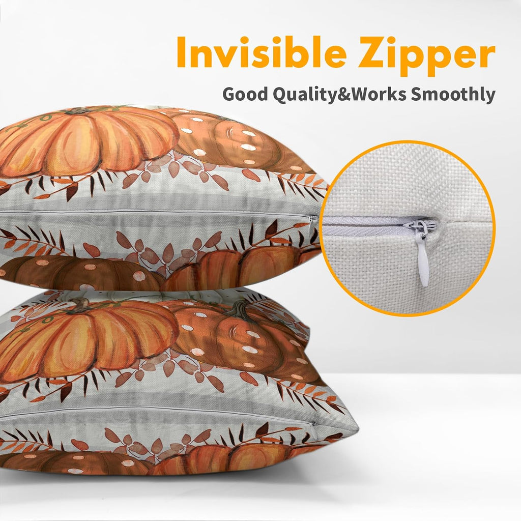 Fall Pumpkins Outdoor Pillows 16x16 Inch Set of 2 Autumn Harvest Pumpkin Pillowcase Buffalo Plaid Maple Leaves Decorative Throw Cushion…