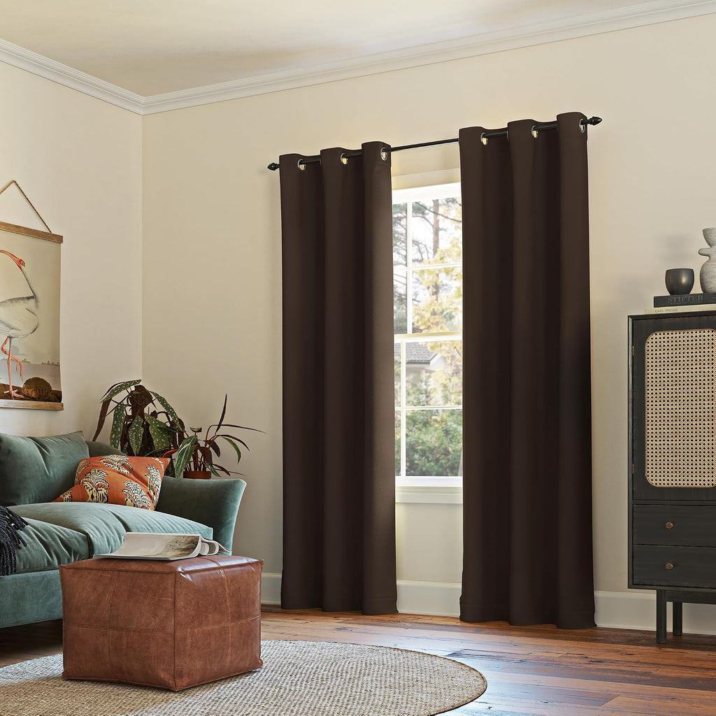 Sun Zero Easton Energy Saving Blackout Grommet Curtain Panel, 40" x 84", Cocoa Brown