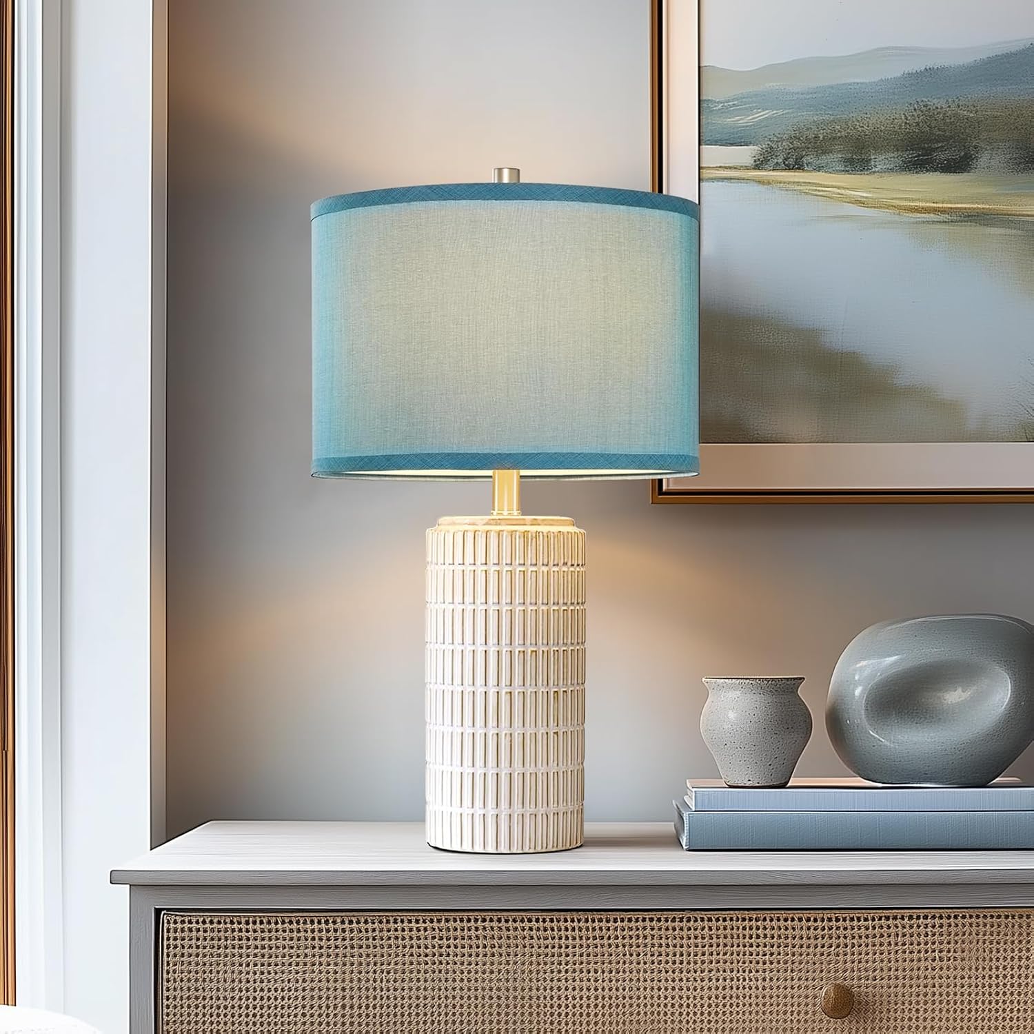 AIEAMPDO 23" Modern Ceramic Nightstand Table Lamps Set of 2, Nautical Lamps for Bedroom Bedside, Side Table Lamps for Living Room, Dining…