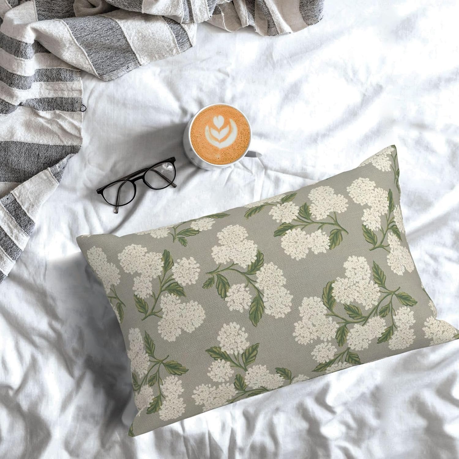 Grey Spring Pillow Covers 12x20 Inch 2 Pcs Gray Green Hydrangea Flower Decor Throw Pillows Vintage Floral Seasonal Summer Outdoor…
