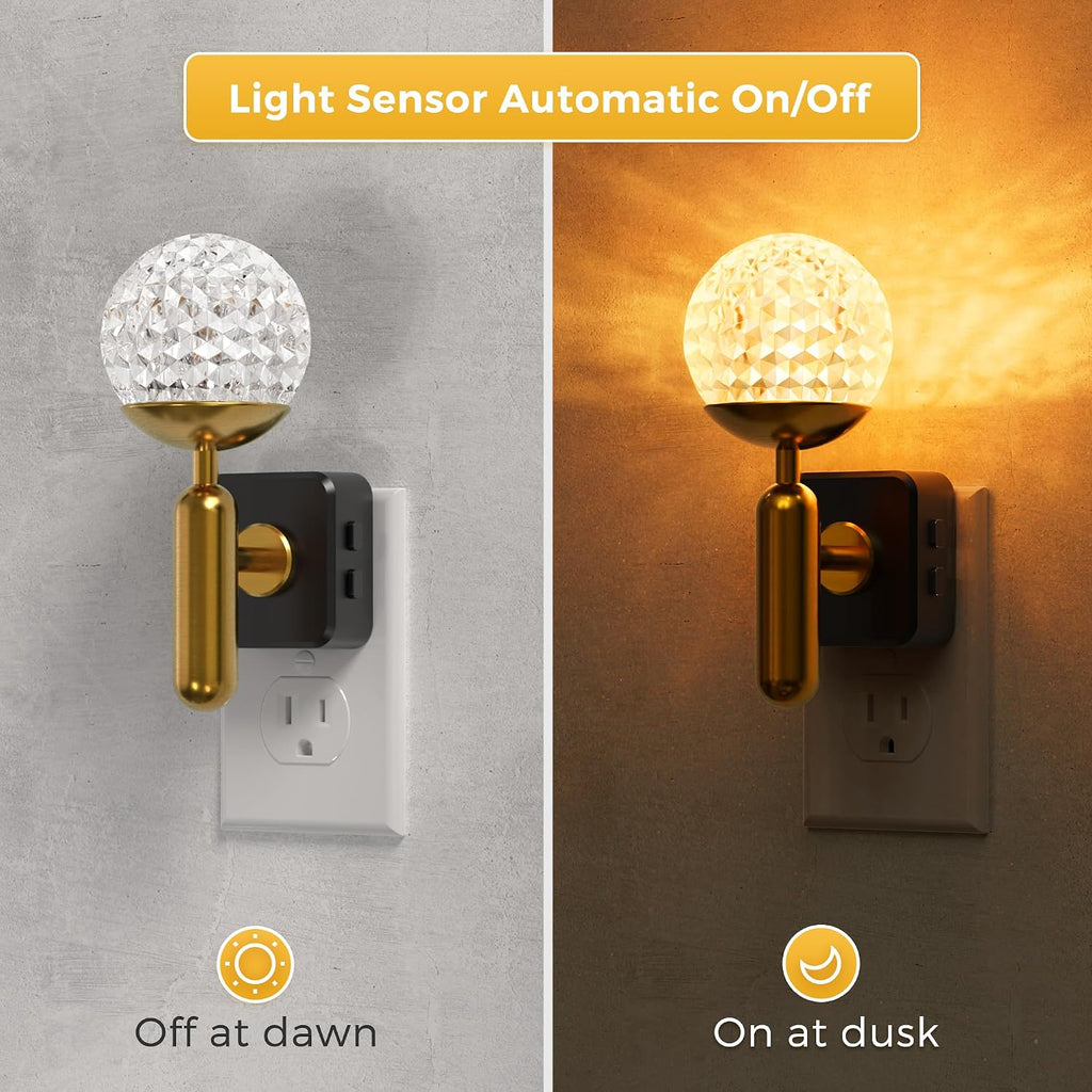 L LOHAS LED Night Lights Plug into Wall, Color Changing Night Light with Rotatable Plug, Crystal Ball Metal Rod, Dusk to Dawn Sensor…