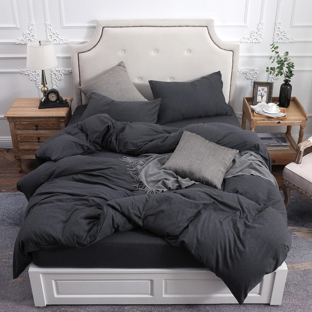PURE ERA Jersey Knit Pillowcases 100% T-Shirt Cotton Super Soft Comfy Breathable, Set of 2, King 20" x 36", Heathered Charcoal Grey