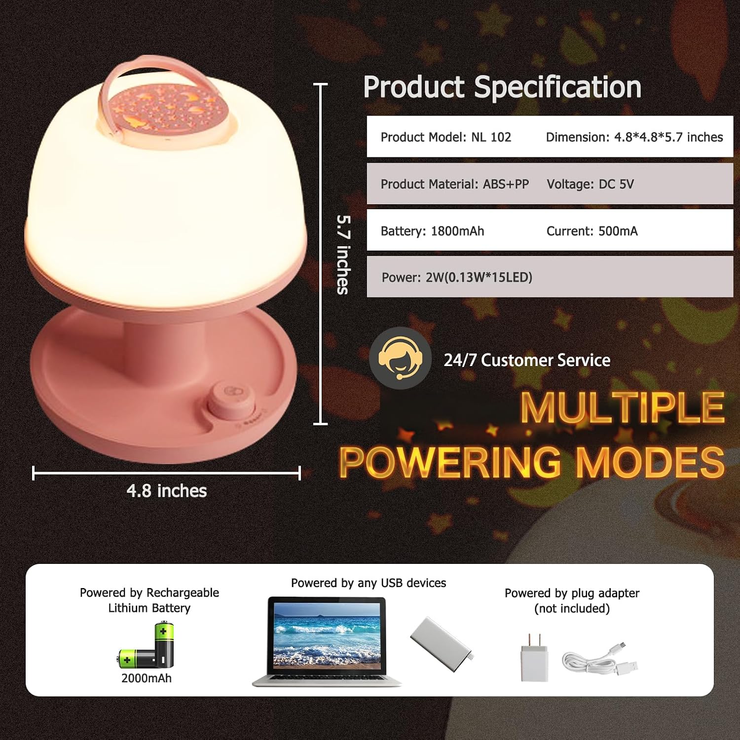 LICKLIP Toddler Night Light Lamp, Dimmable LED Bedside Lamp with Star Projector, Kids Lights Timer Design & Color Changing, Portable…