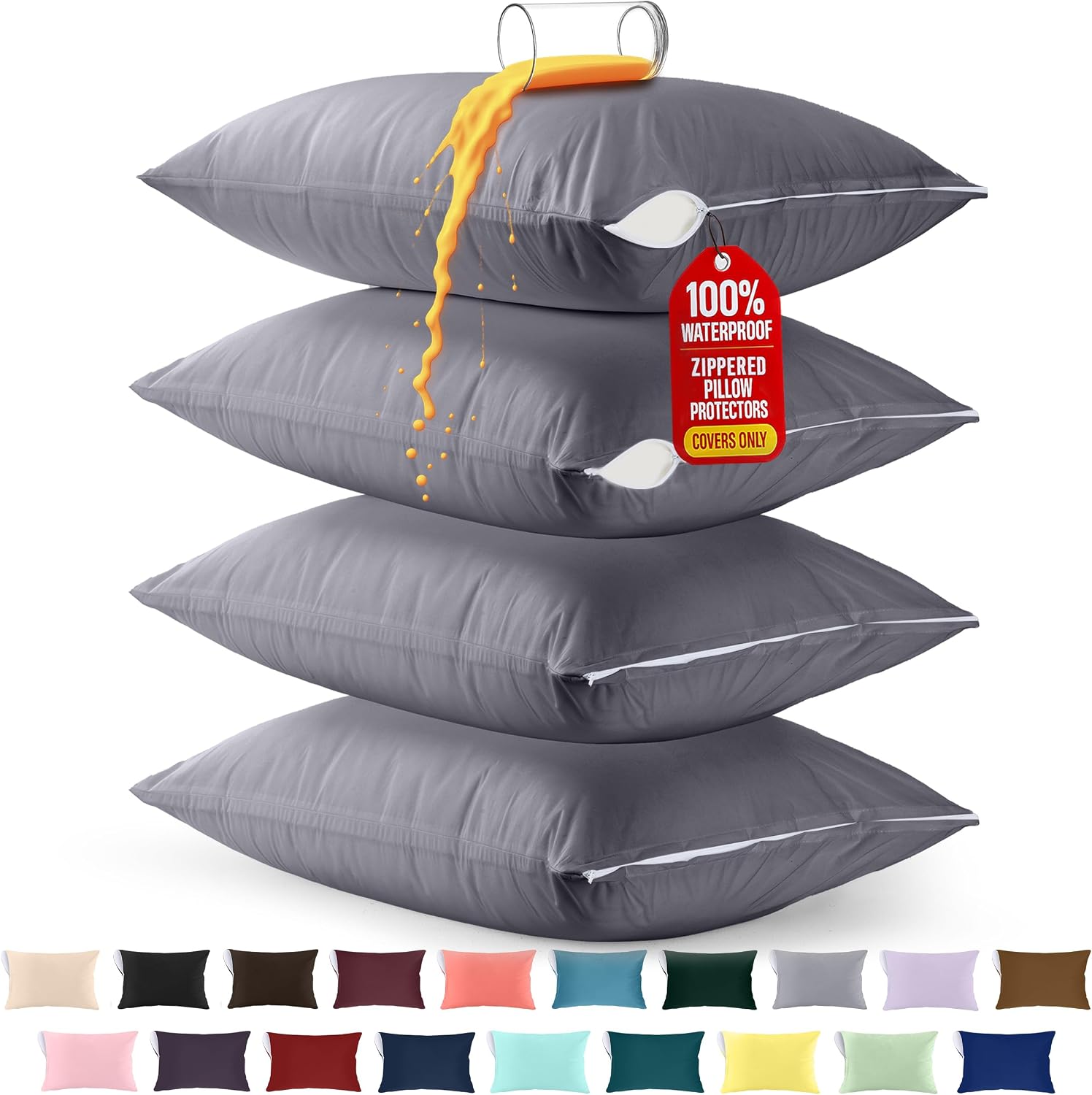 Utopiabedding Utopia Bedding 100% Waterproof Pillow Protectors with Zipper Standard Size (Set of 4), Bed Bug and Dust Mite Proof Zippered P…