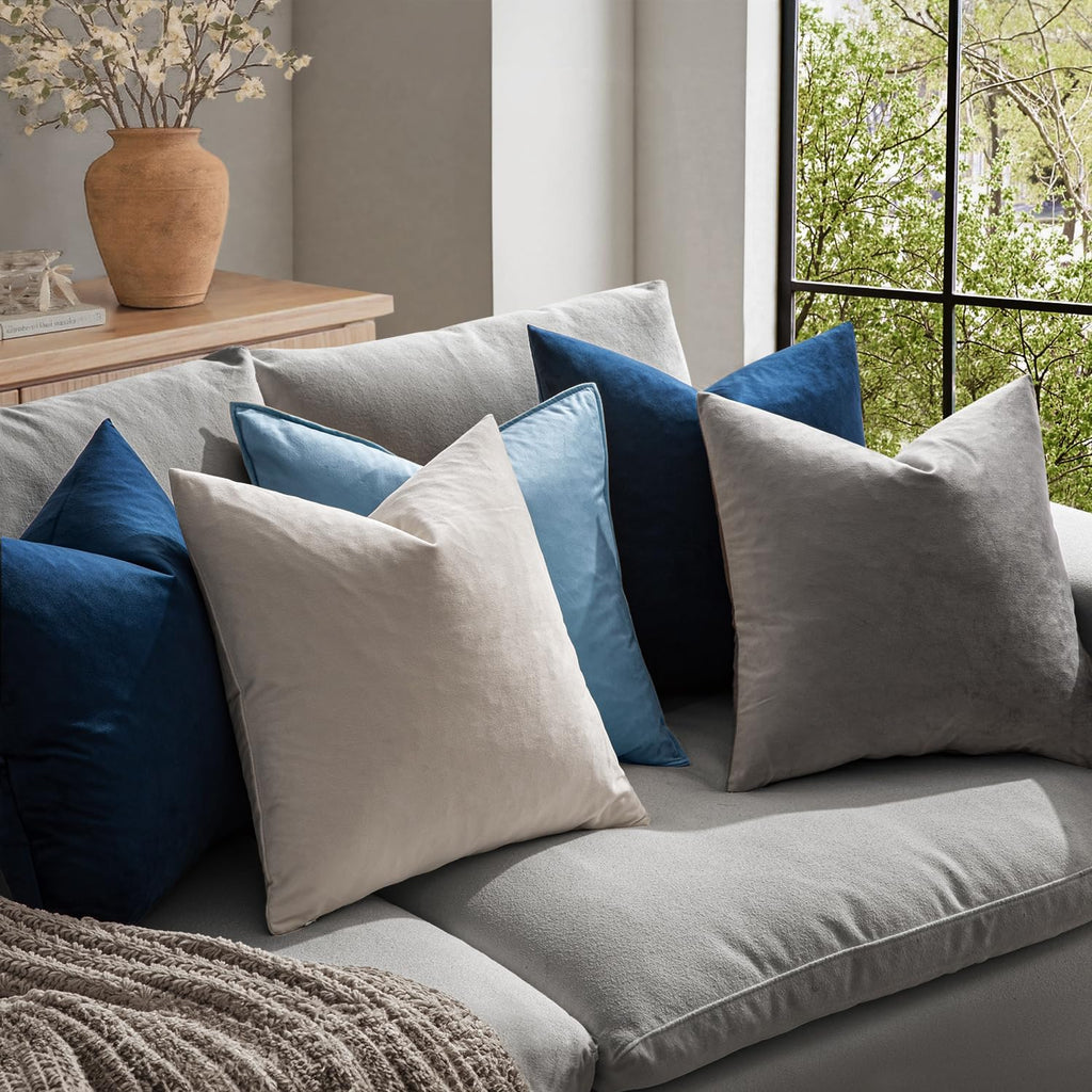MIULEE Velvet Throw Pillow Covers 16x16 Inch, Pack of 2 - Dark Blue, Soft Solid Decorative Pillow Covers Farmhouse Modern Home Decor for…