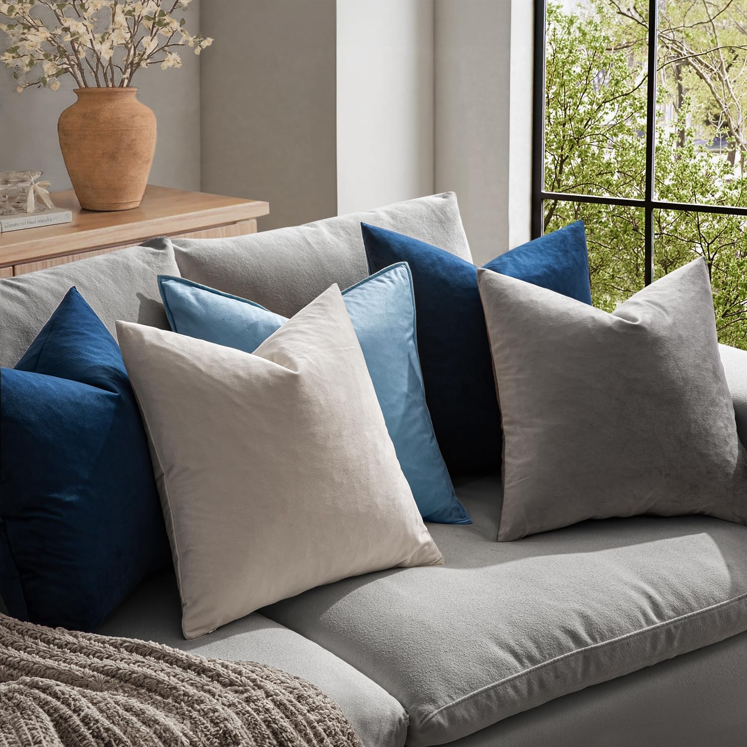 Miulee Velvet Throw Pillow Covers 18x18 Inch, Pack of 2 - Dark Blue, Super Soft Decorative Square Cushion Cases Modern Luxury Home Decor fo…