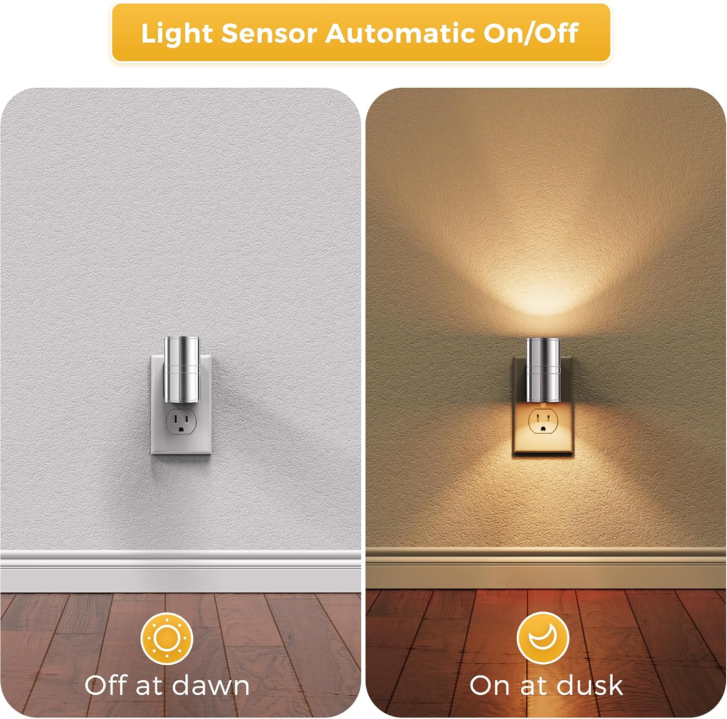 L LOHAS LED Night Light, Night Lights Plug into Wall, Smooth Silver Glossy Plating Metal-Shade Nightlights, Light Sensor, Soft White…