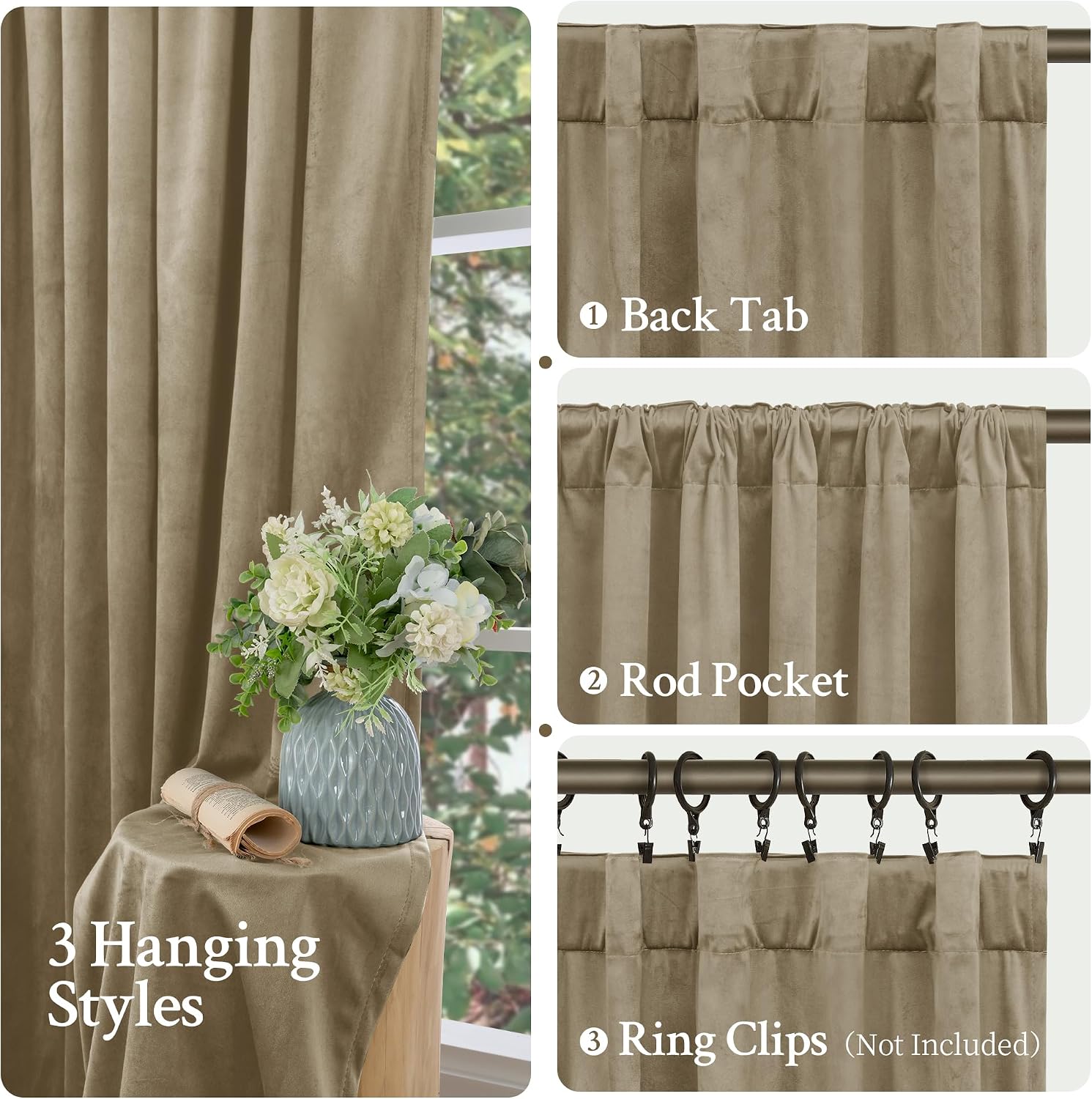 Lamit Velvet Curtains 102 Inch for Living Room, Thick Thermal Insulated Drapes Room Darkening Country Decor Back Tab and Rod Pocket Panels…