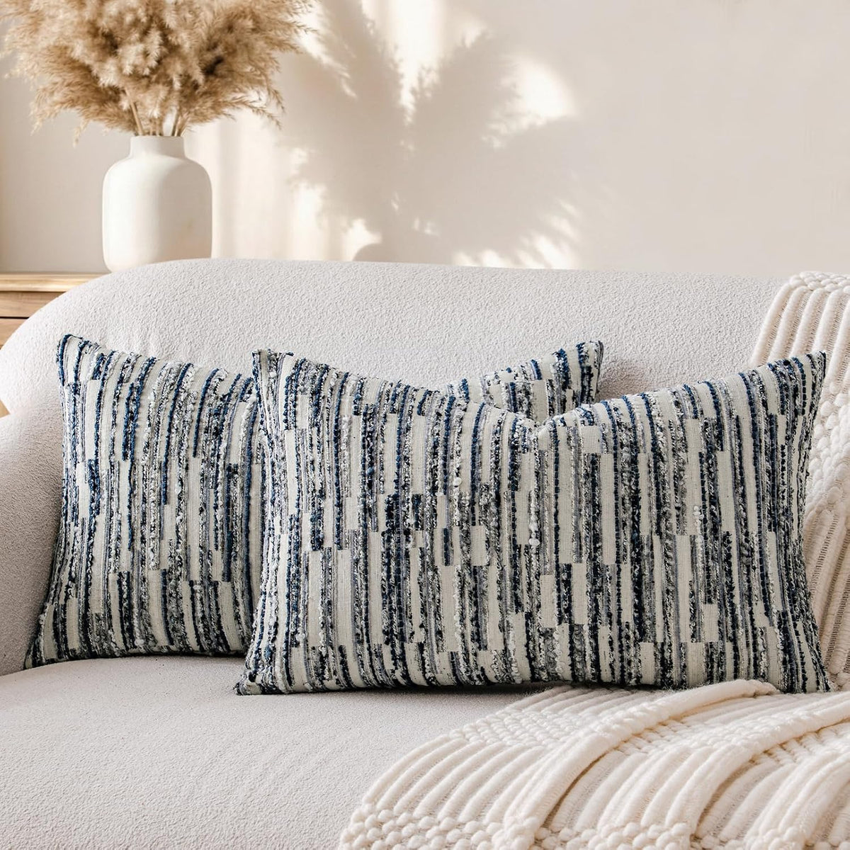 amoment a moment Boho Throw Pillow Covers Set of 2, Striped Decorative Rustic Farmhouse Pillow Cases, Aesthetic Modern Home Decor Couch Cushi…
