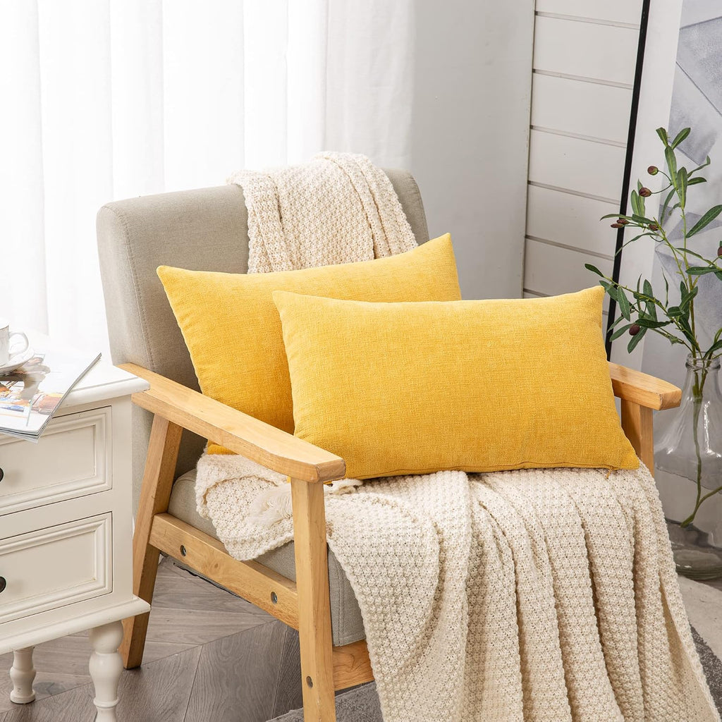Gawamay Lumbar Pillow Cover Decorative Throw Pillow Covers 12"x20" Inch Set of 2, Super Soft Chenille Pillowcase for Living Room Bedroom So…