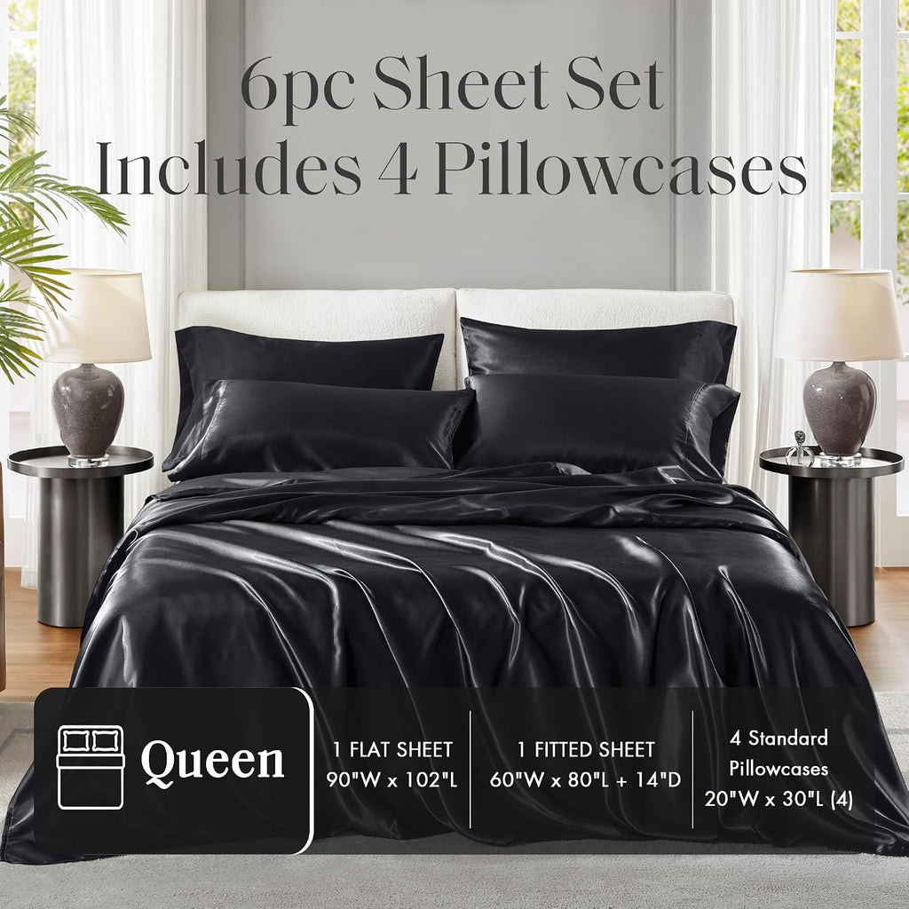 Madisonpark Madison Park Essentials Satin Sheet Set Luxury and Silky with Natural Sheen, Elastic 14" Pocket fits up to 16" Mattress, All Ar…