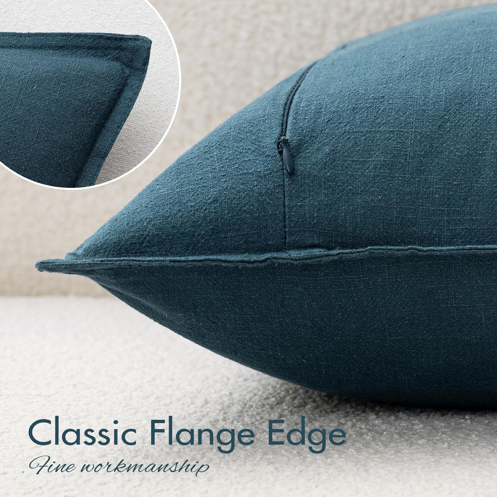 EMEMA Decorative Linen Throw Pillow Covers 18x18 Inch Navy Blue Boho Farmhouse Neutral Couch Throw Pillows for Bed Pack of 2 Accent…