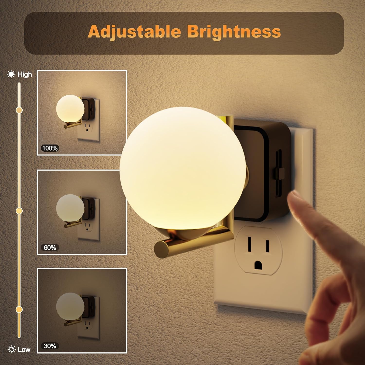JandCase LED Night Light, 3000K Warm Night Lights Plug into Wall [2 Pack], 0-100LM Dimmable Night Lights with Dusk to Dawn Light Sensor…