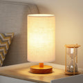 Fenmzee Small Table Lamp for Bedroom - Inline Control, Bedside Lamp with 3000K A15 LED Blub, Easy Assembly (Beige Shade - Walnut Base, 9"…