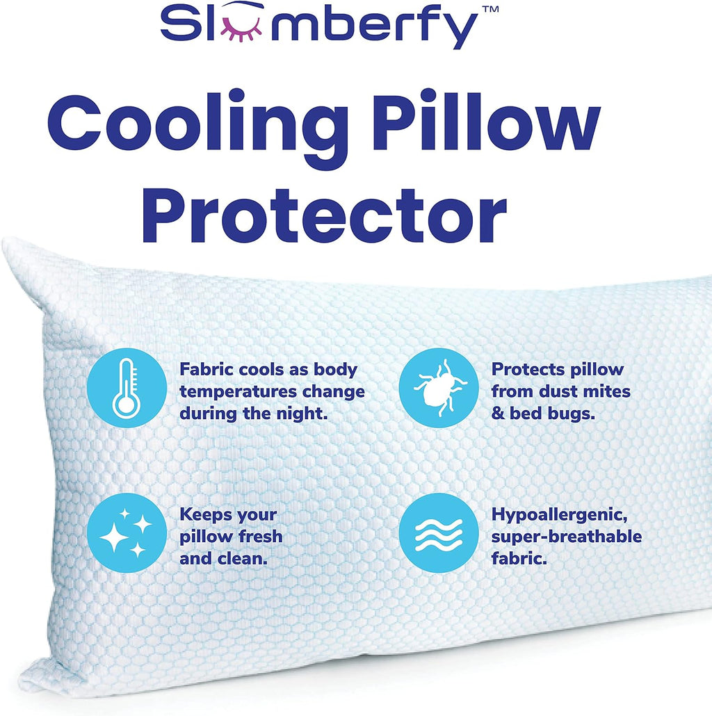 Queen Size Waterproof Cooling Pillow Protector by Slumberfy - Premium Skin-Safe Cover with Zipper Closure - Natural Fabric with ArcticTex…