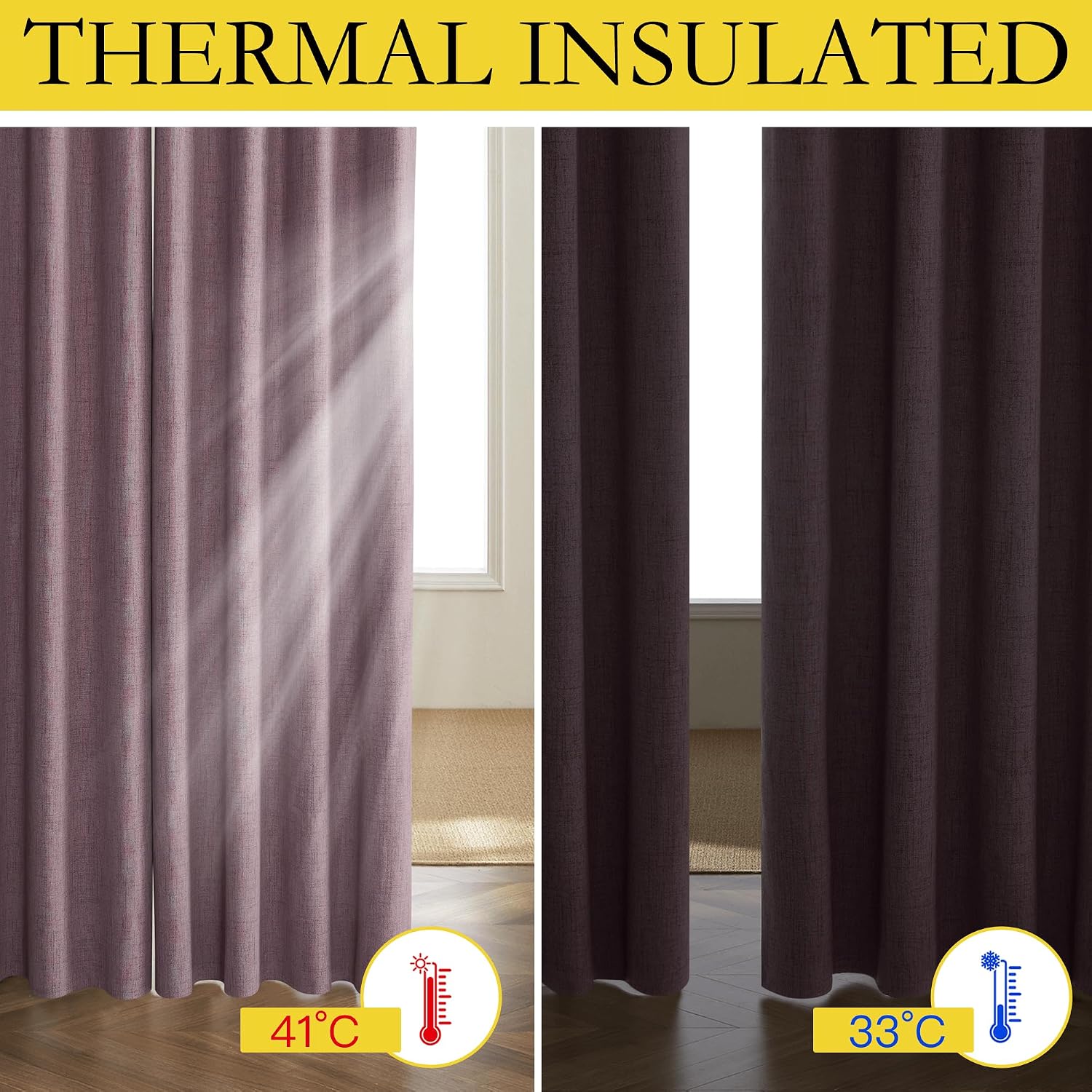 NICETOWN Chaise Mauve Vintage Linen 100% Blackout Curtains for Classroom, Thermal Insulated Curtains 63" Long, Noise Reducing Window…