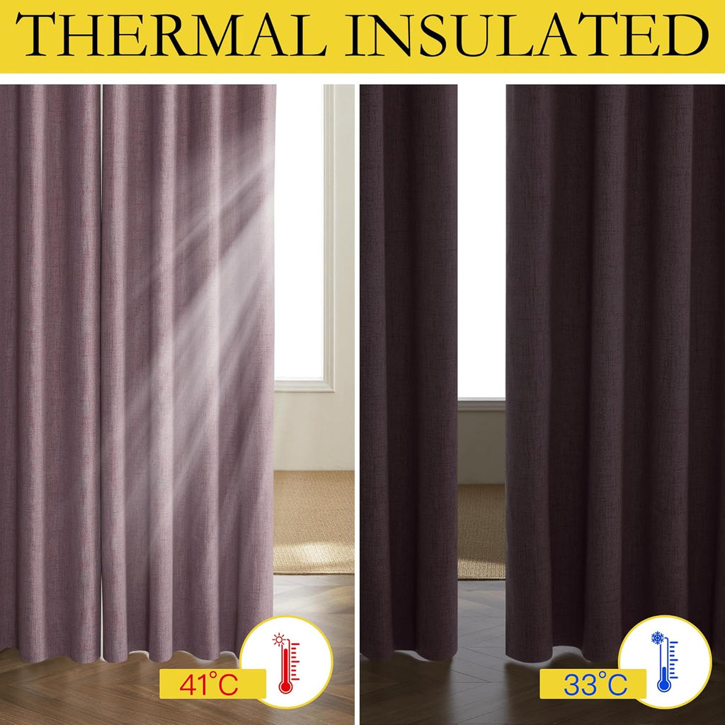 NICETOWN Chaise Mauve Vintage Linen 100% Blackout Curtains for Living Room, Thermal Insulated Curtains 120“ Long, Noise Reducing Window…
